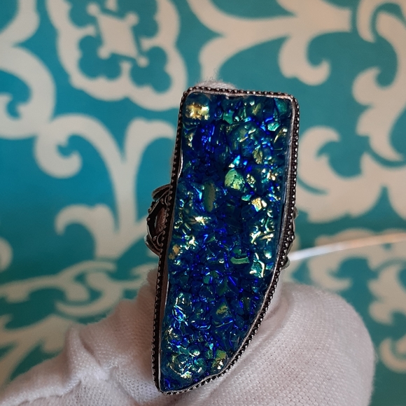 Blue Titanium Druzy Ring Handcrafted - Size 9 - Picture 7 of 7